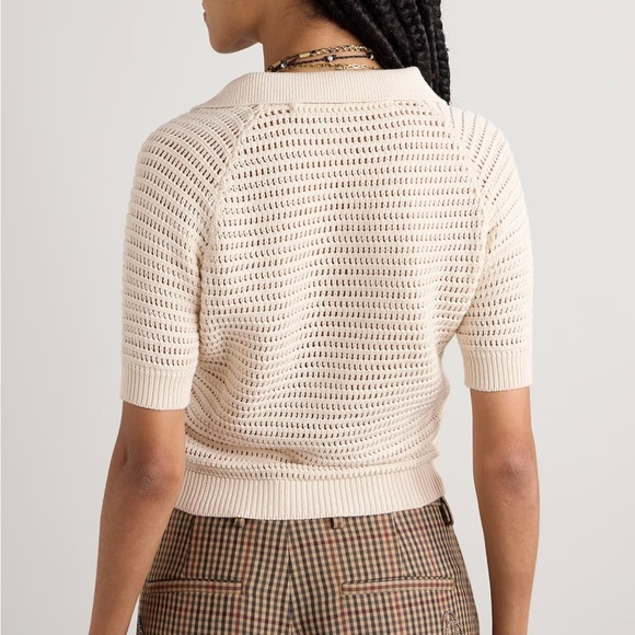 Alix of Bohemia Cream Lessi Oyster Crochet Top Polo Shirt NWT - Picture 3 of 5